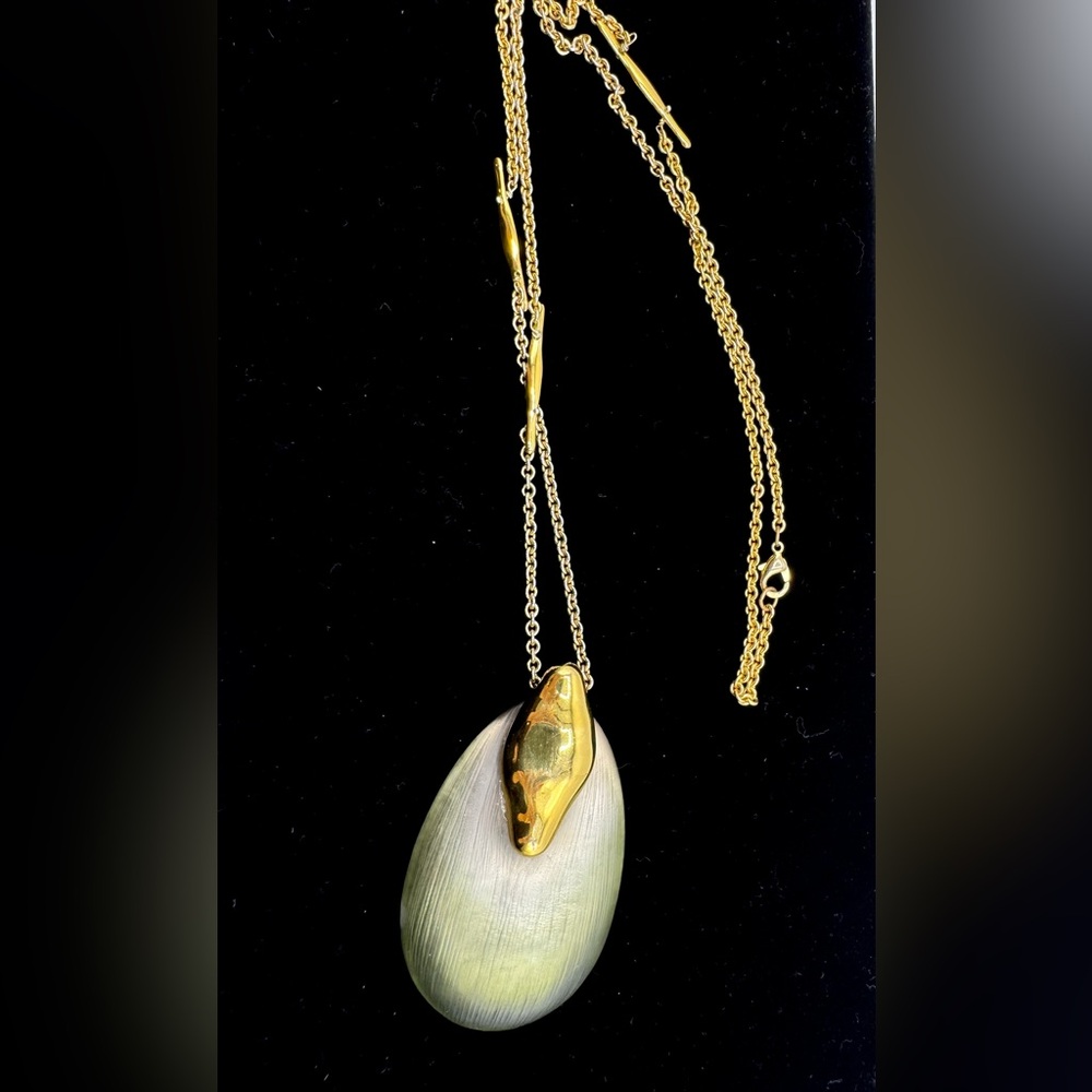 Alexis Bittar Gold Green Lucite Earring and Teardrop Pendant Set